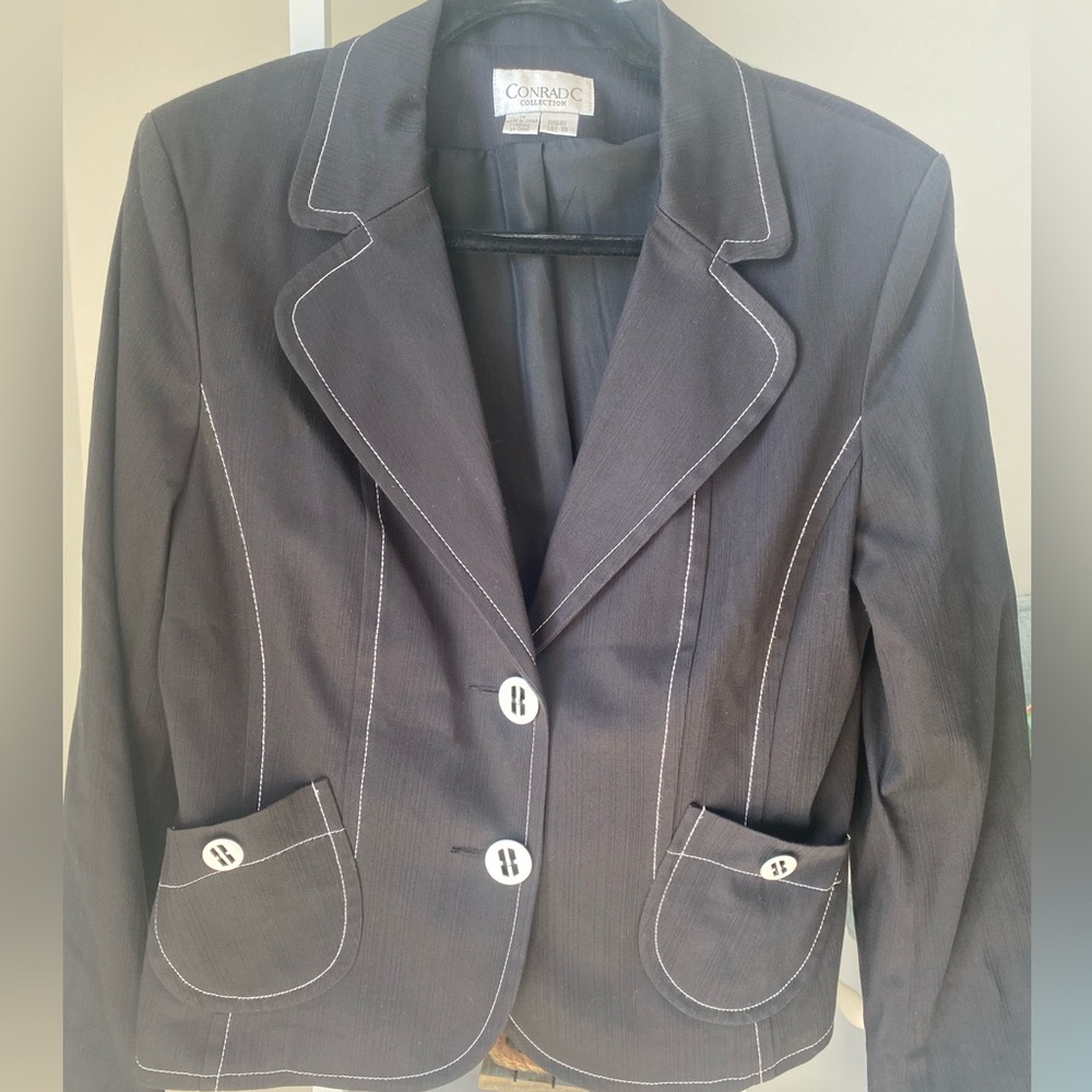 ConradC Women's Black Blazer with White Stitching